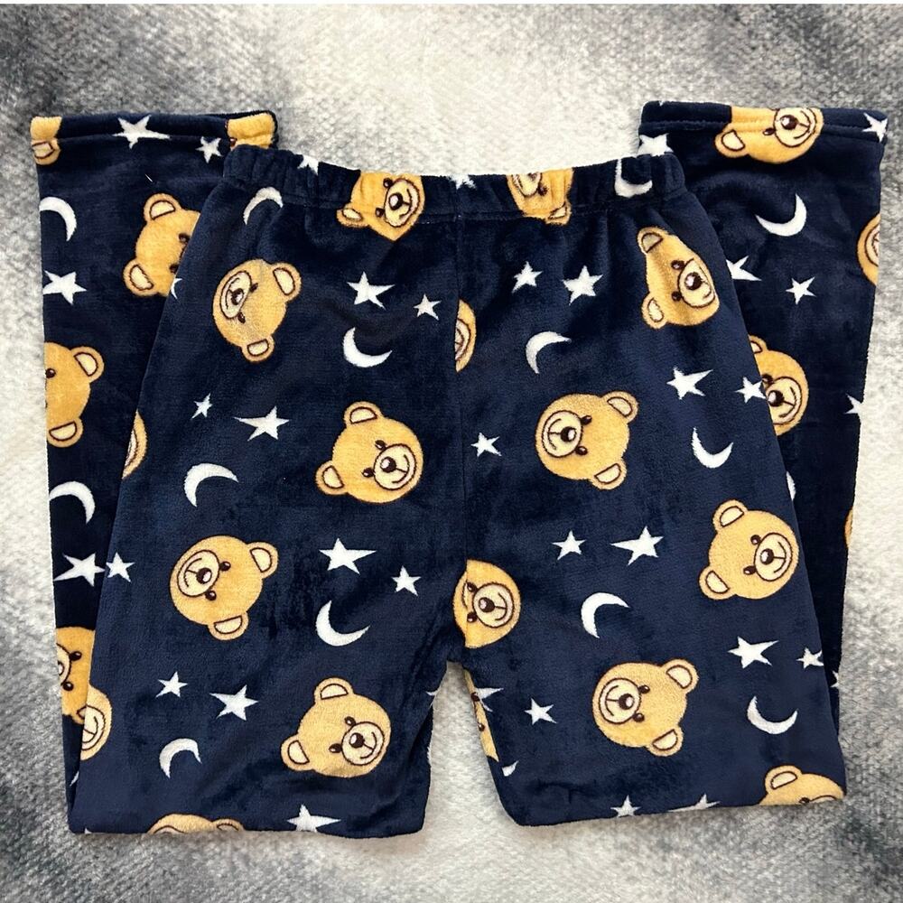 Fashion Navy Blue Plush Bear Moon Star Pajama Lounge Pants Women Size XS - Small - Picture 3 of 10